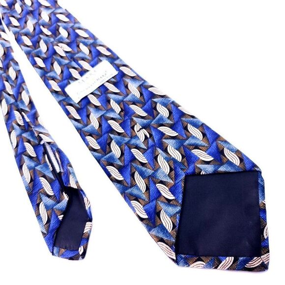 Countess Mara Blue Silk Tie Woven Wide Motif Novelty - Picture 3 of 5